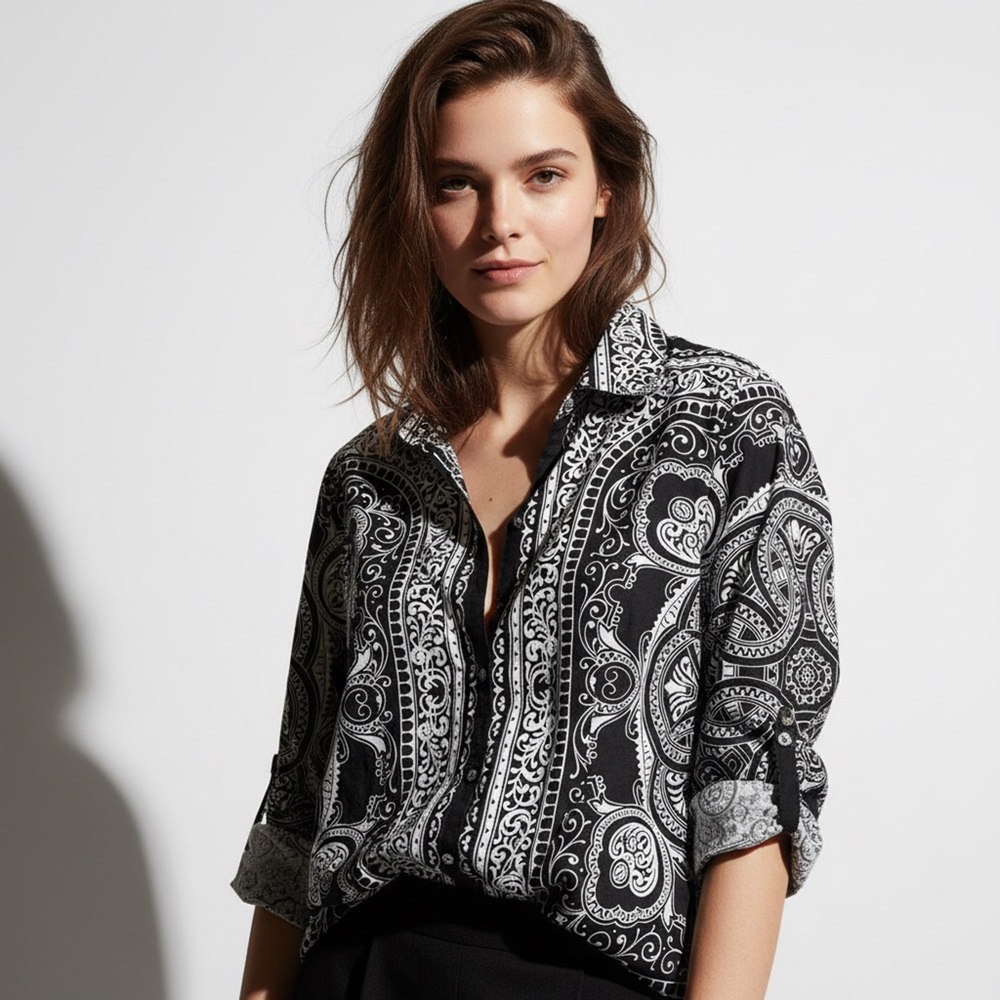 🖤 Robert Graham Black & White Paisley Button-Down (Fits Large)